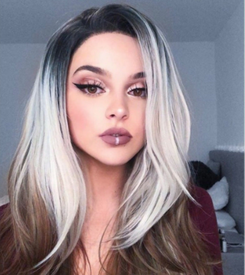 Three-color Gradient Mid-section Women's Wig Set Three-color Gradient Mid-section Women's Wig Set